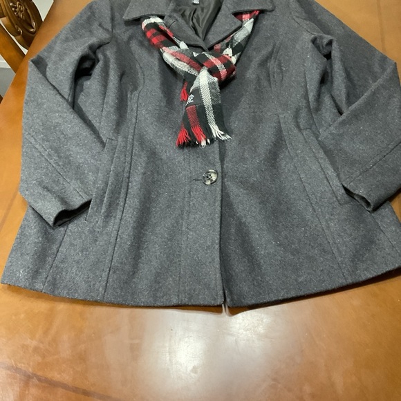 London Fog Womens Gray Wool Blend Long Sleeve Pea Coat With Scarf Size X-Large - Picture 3 of 15